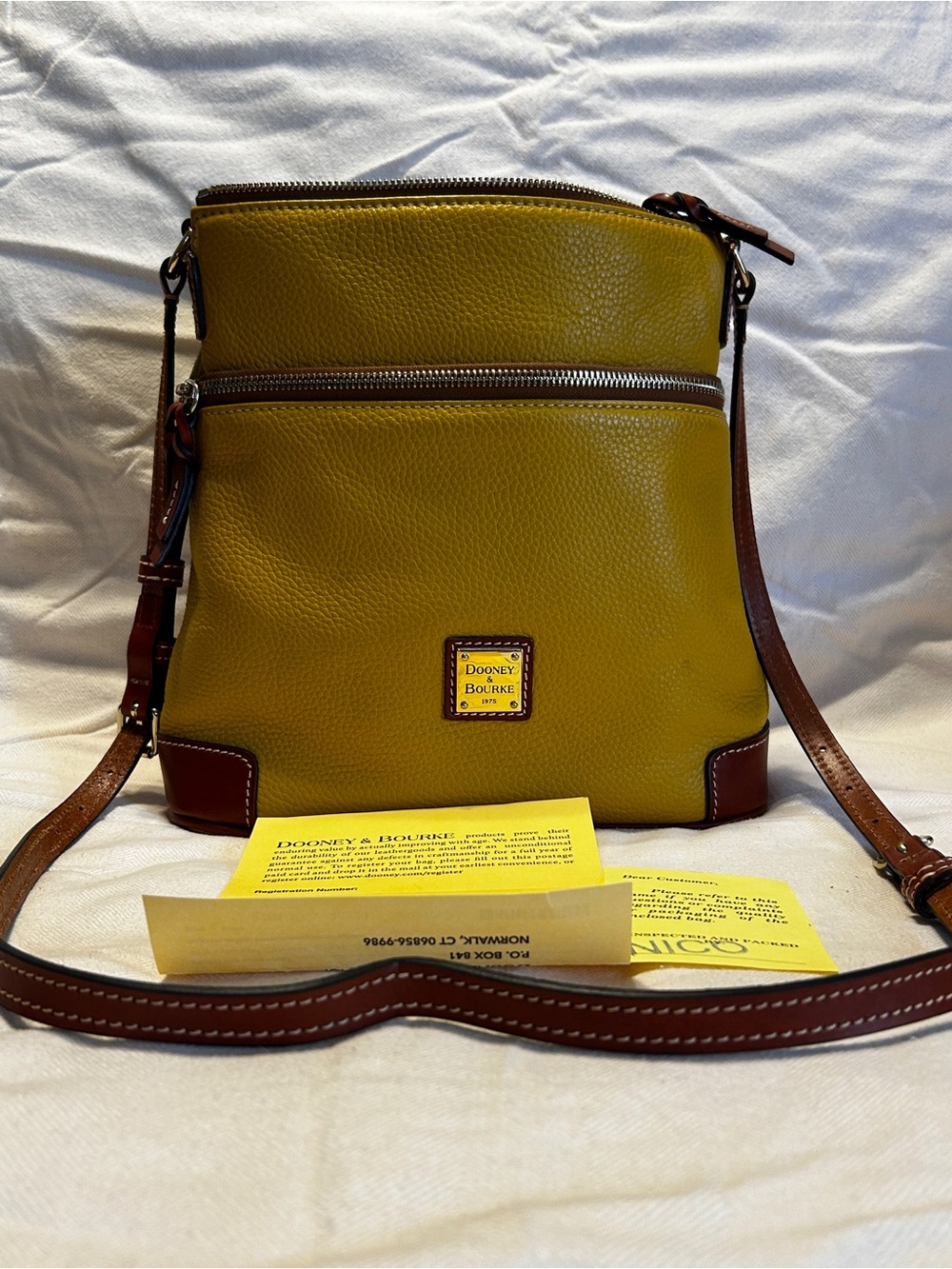Dooney & Bourke Yellow Leather Crossbody with Brown Trim